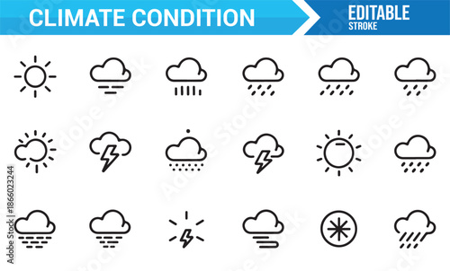 Atmospheric condition and forecast outline icons