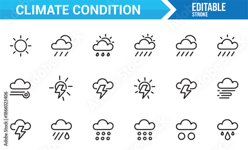 Weather and climate symbols outline icon collection