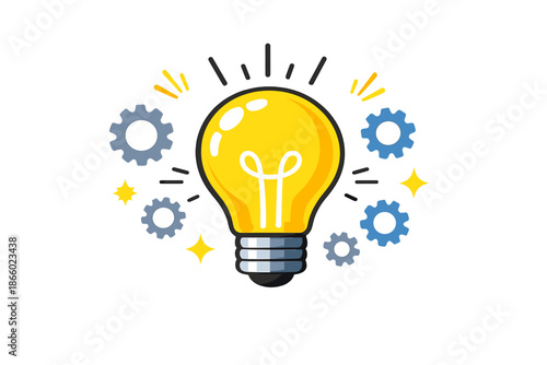 Bright Idea Light Bulb with Gears and Sparkles