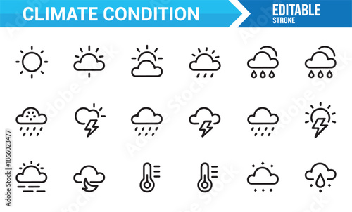 Climate condition outline icons set for weather forecast