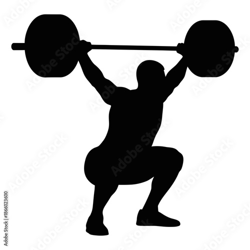 Silhouette of a weightlifter performing a clean and jerk on a white background weightlifting barbell