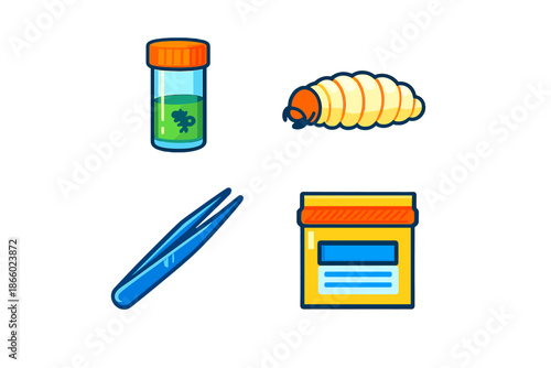 Insect research and laboratory equipment icons