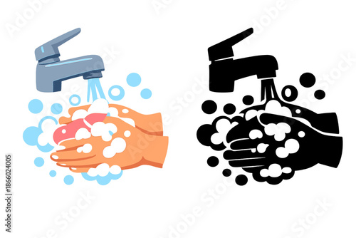 Washing hands with soap under running water.