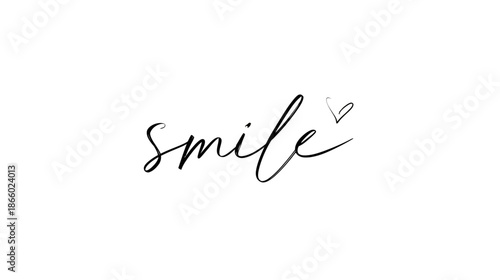 Beautiful handwritten script typography of the word "Smile" with a small heart, isolated on white, expressing positivity and happiness.