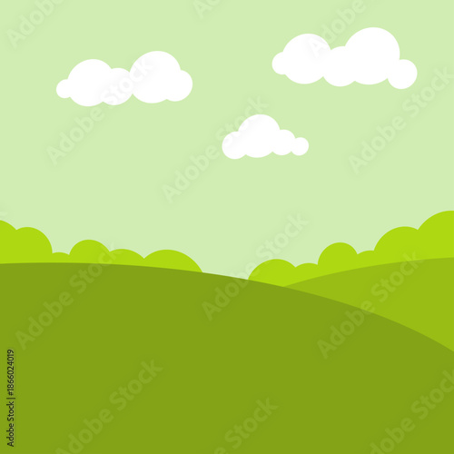 Green Rolling Hills with Clouds Landscape Illustration