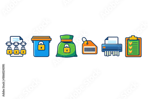 Icons of data security and destruction