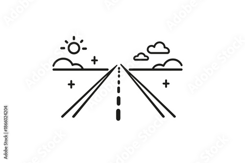 Road to the horizon with sun and clouds