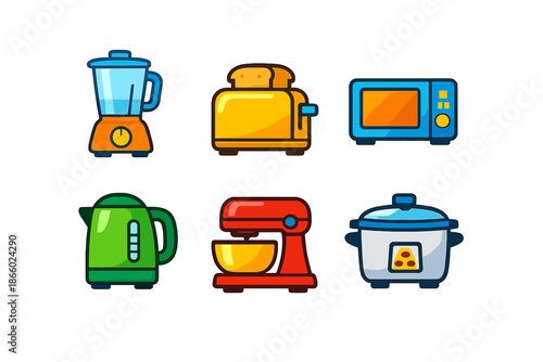 Set of kitchen appliance icons on a gradient background