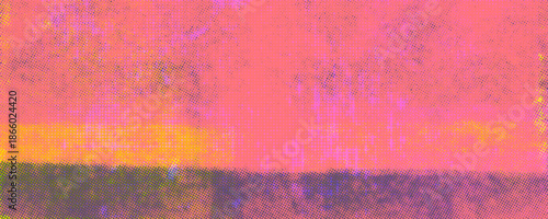 Bright pink riso print texture background with linocut print effect. Hand drawn block ink printing with halftone and distress texture. Colorful retro grunge background overlay with text place.