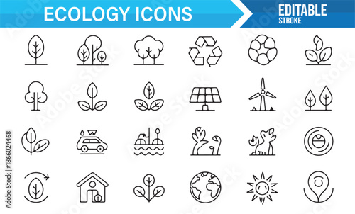 Green energy and environmental awareness outline icons