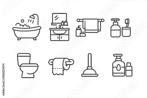 Bathroom icons set on gradient background