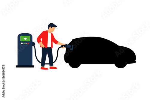 Person charging an electric car at a charging station