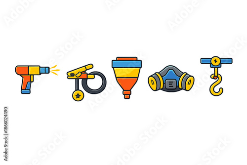 Set of industrial tools and equipment icons