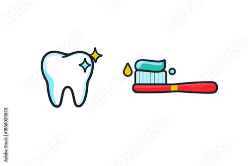 Toothbrush with toothpaste and sparkling tooth icon