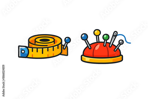 Sewing icons: measuring tape and pincushion