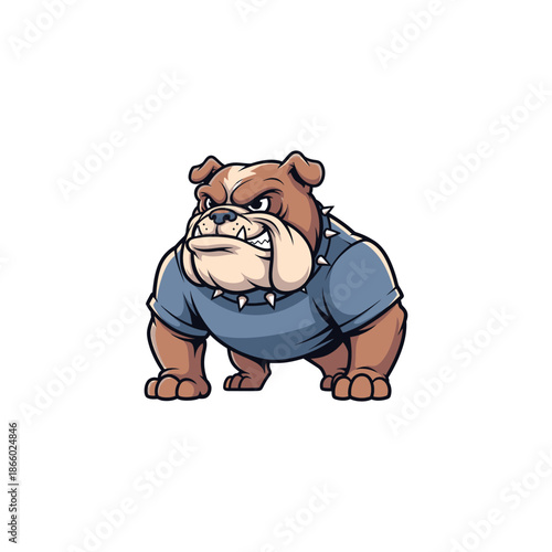 Aggressive cartoon bulldog character illustration with spiked collar.