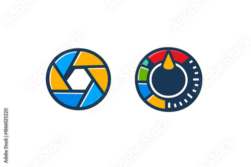 Camera aperture and control dial icons