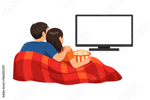 Couple Watching TV Under Blanket with Popcorn
