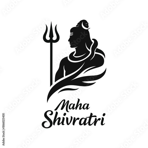 Silhouette of lord shiva holding trishula with text maha shivratri