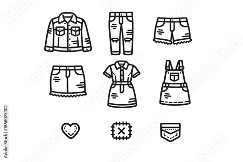 Fashion icons set - denim clothing and accessories