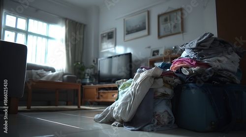 Very Messy Room with a Large Pile of Clothes / 服が山積みになった非常に散らかった部屋