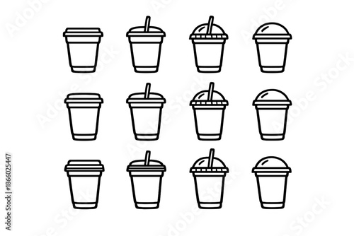 Seamless pattern of drink cups with straws