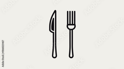 Minimalist Black Outline Knife and Fork Icon. Simple Cutlery Symbol for Restaurant, Dining, Meal, and Kitchen Concepts