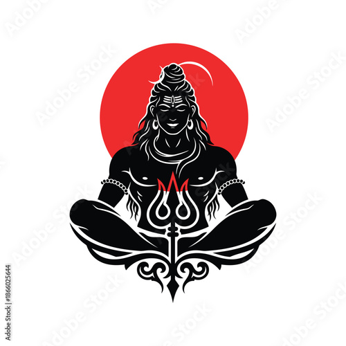 Lord shiva meditating with trishula, hindu deity, black silhouette