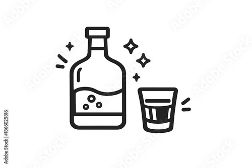 Minimalist Icon of a Bottle and Shot Glass