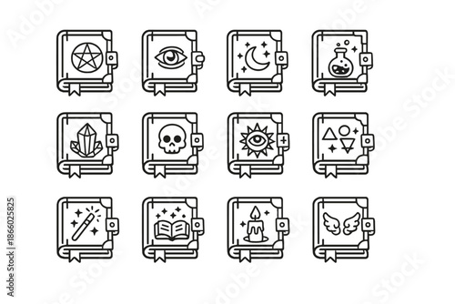 Set of 12 Magic Spellbook Icons