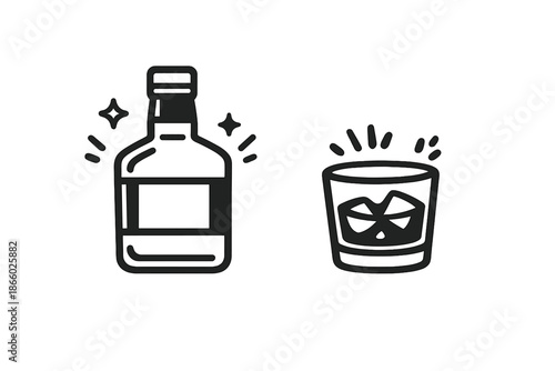 Whiskey bottle and glass icon on a gradient background