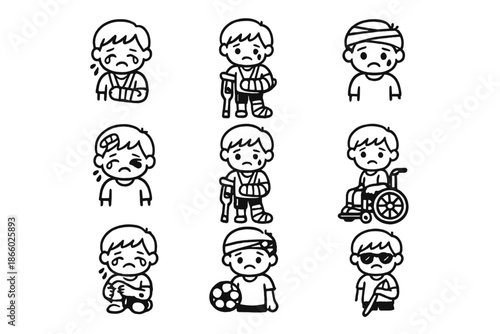 Sad Injured Children Icons