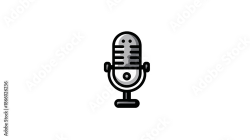 Vintage Style Microphone Icon Illustration for Audio Recording, Podcasting, Broadcast, and Voice Communication