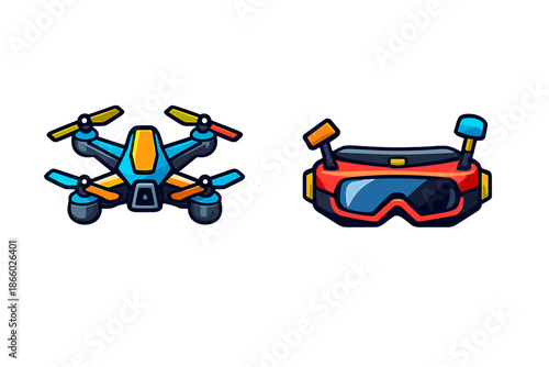 Drone and FPV Goggles Icon Set
