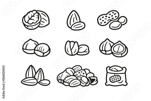 Set of nine cartoon nut icons