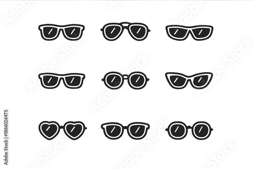 Collection of nine diverse sunglass icons