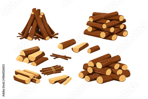 Various Piles of Firewood Illustration
