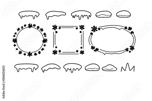 Winter Decorative Elements with Snowflakes and Snow Drifts