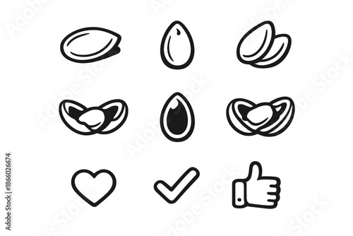 Set of stylized icons representing healthy food and positive feedback
