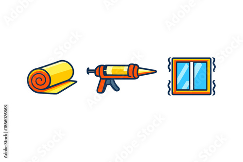 Insulation, Caulking Gun, and Window Icons