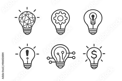 Six lightbulb icons representing different ideas