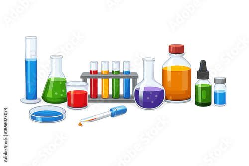 Laboratory equipment with colorful liquids