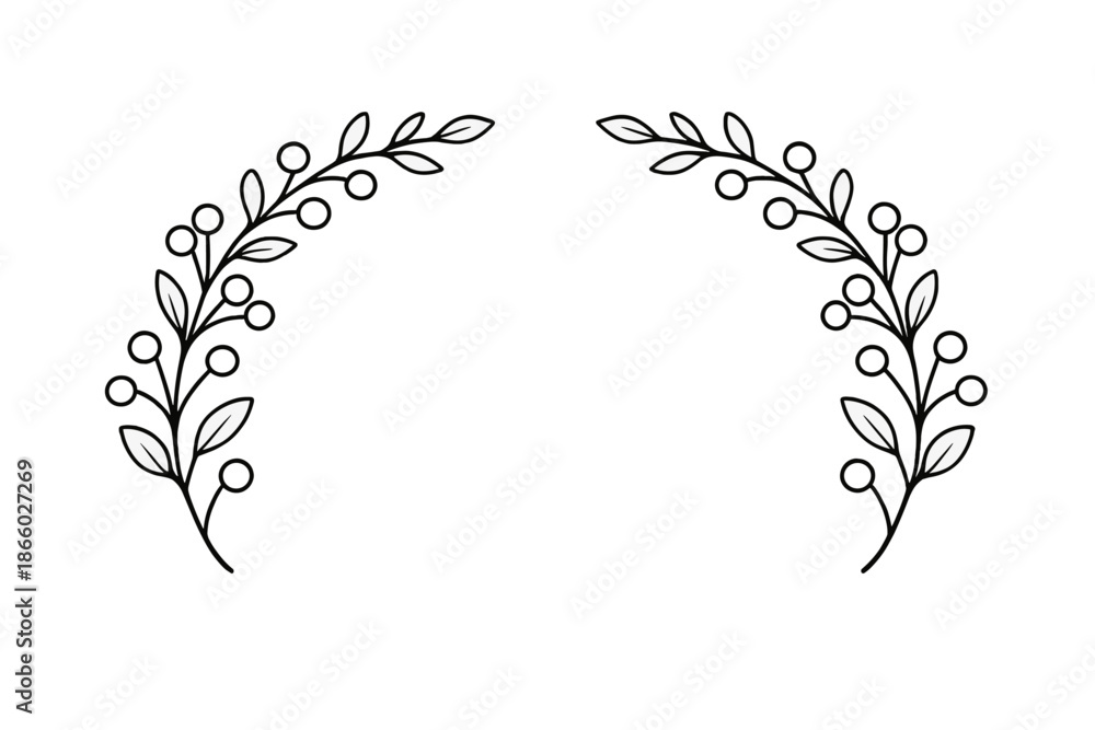 Obraz premium Arch of leaves and berries on a dark background