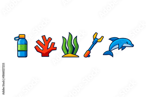 Underwater life and equipment icons