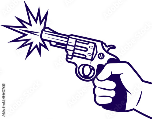 Revolver Firing Logo with Hand Grip and Muzzle Flash Graphic