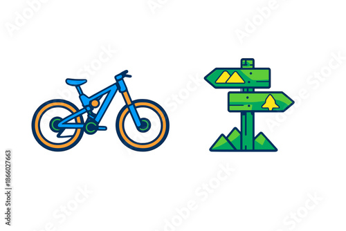 Mountain Bike and Direction Sign