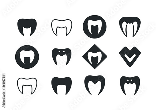 Animal Feeding Logos. Animal feeding habits. Icon set. Set Logo of animal feeding habits: carnivore fang mark. harmonious logo variations of the same