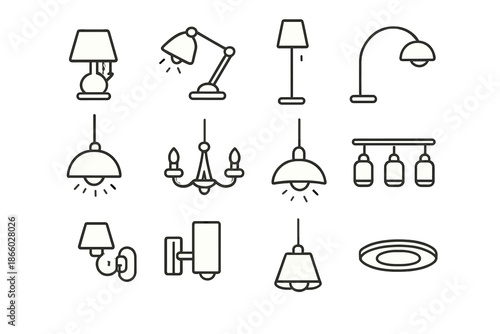 Collection of various lamp icons on a textured background