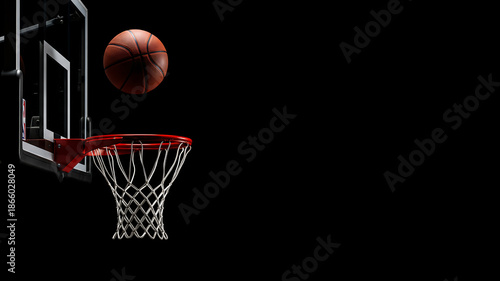 Wallpaper Mural basketball hoop and ball. basketball flying towards the hoop on a dark black background in a sports arena Torontodigital.ca