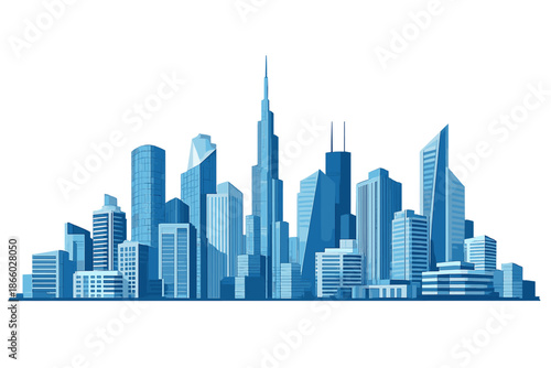 Futuristic Blue Cityscape with Tall Skyscrapers